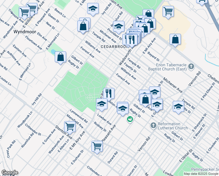 map of restaurants, bars, coffee shops, grocery stores, and more near 8324 Gilbert Street in Philadelphia
