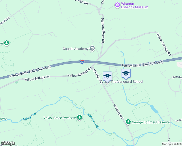 map of restaurants, bars, coffee shops, grocery stores, and more near 1755 Yellow Springs Road in Malvern