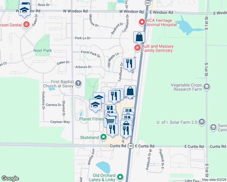 map of restaurants, bars, coffee shops, grocery stores, and more near in Savoy