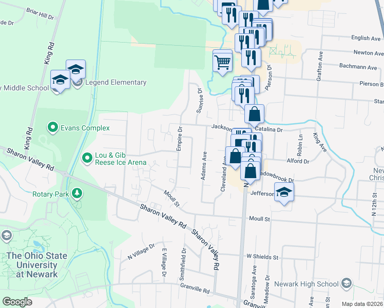 map of restaurants, bars, coffee shops, grocery stores, and more near 951 Lateglow Court in Newark