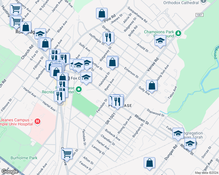 map of restaurants, bars, coffee shops, grocery stores, and more near 8025 Ryers Avenue in Philadelphia