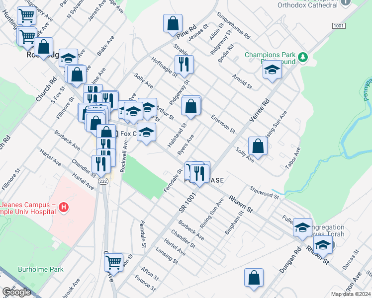 map of restaurants, bars, coffee shops, grocery stores, and more near 8025 Ryers Avenue in Philadelphia