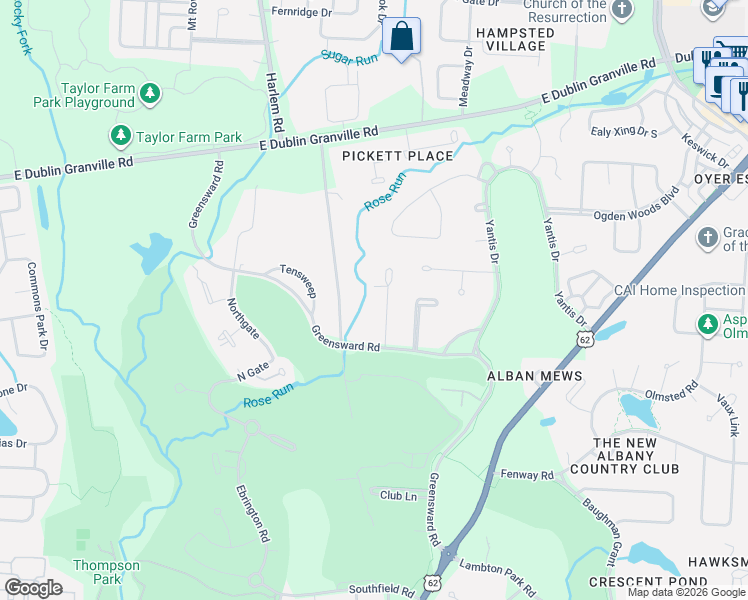 map of restaurants, bars, coffee shops, grocery stores, and more near 4661 Goodheart Court in New Albany