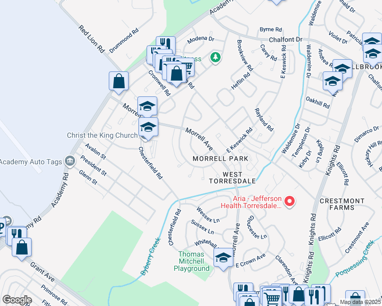 map of restaurants, bars, coffee shops, grocery stores, and more near 3338 Kayford Circle in Philadelphia