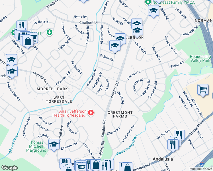 map of restaurants, bars, coffee shops, grocery stores, and more near 10936 Kipling Lane in Philadelphia
