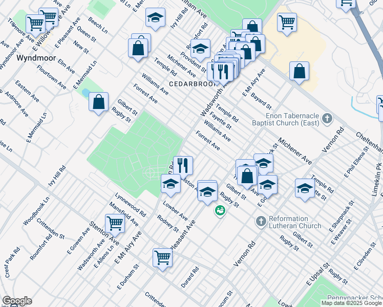 map of restaurants, bars, coffee shops, grocery stores, and more near 8313 Gilbert Street in Philadelphia