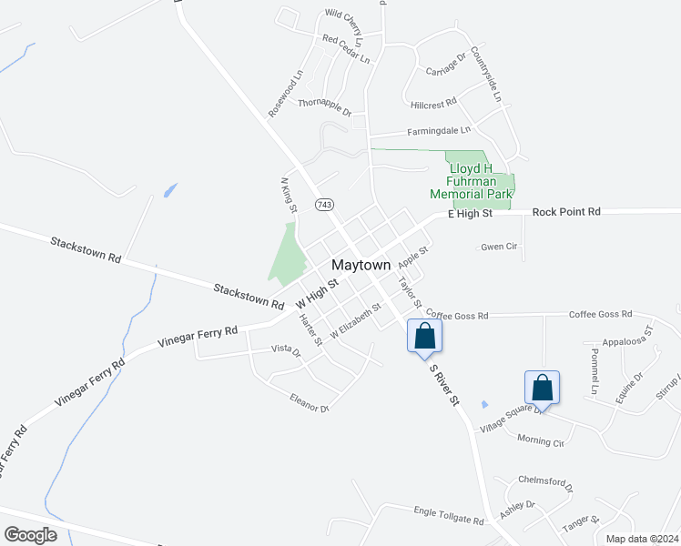 map of restaurants, bars, coffee shops, grocery stores, and more near 13 Cameron Street in Maytown