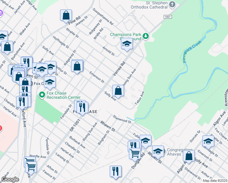 map of restaurants, bars, coffee shops, grocery stores, and more near 921 Emerson Street in Philadelphia