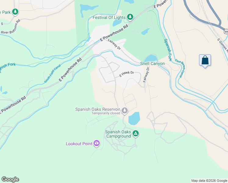 map of restaurants, bars, coffee shops, grocery stores, and more near 2628 Oakridge Drive in Spanish Fork