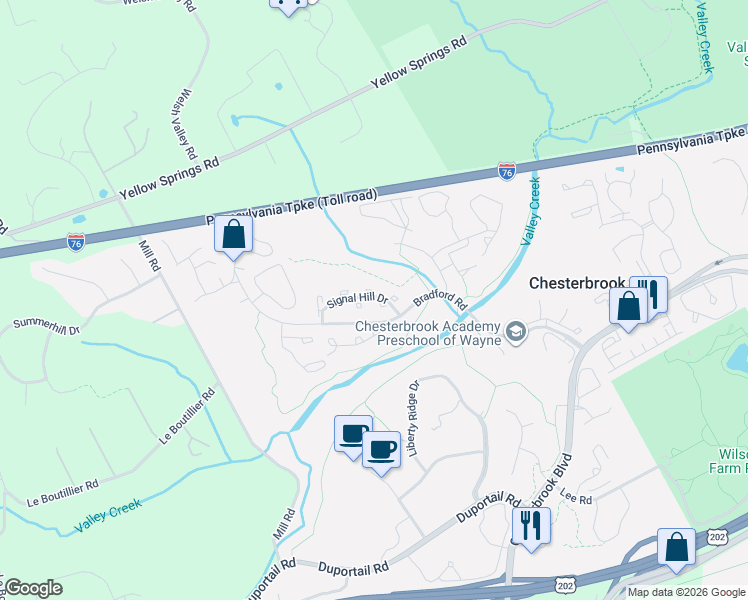 map of restaurants, bars, coffee shops, grocery stores, and more near 75 Bunker Hill Court in Wayne