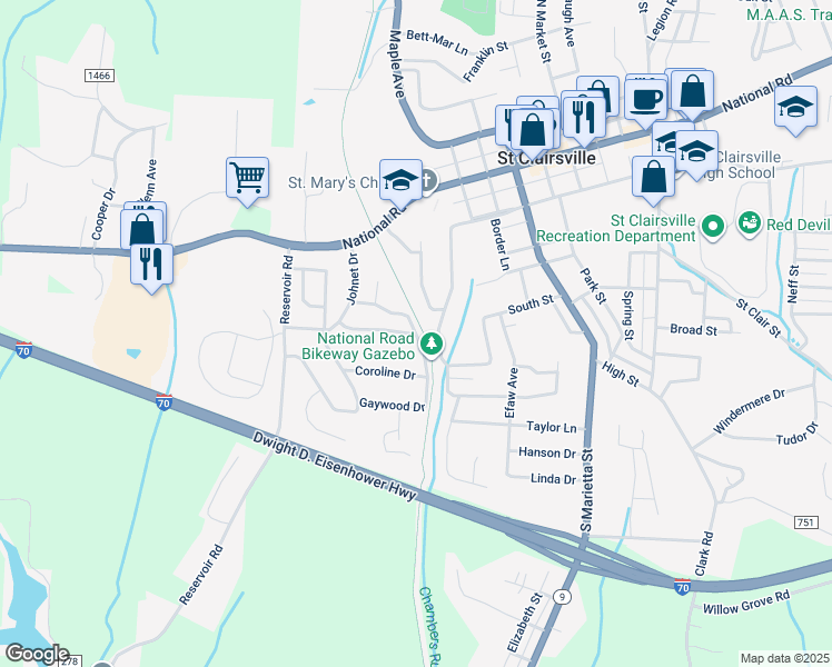 map of restaurants, bars, coffee shops, grocery stores, and more near 17 Iona Drive in Saint Clairsville