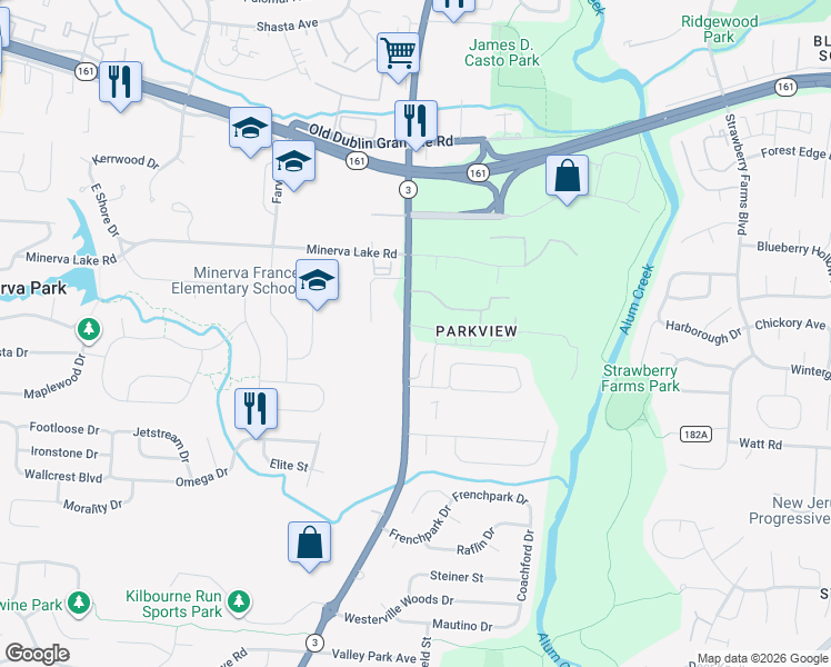 map of restaurants, bars, coffee shops, grocery stores, and more near 5081 Westerville Road in Columbus