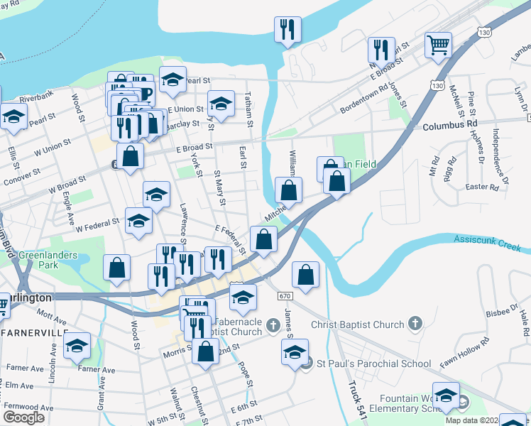 map of restaurants, bars, coffee shops, grocery stores, and more near 19 Mitchell Court in Burlington