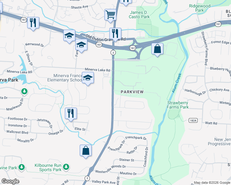 map of restaurants, bars, coffee shops, grocery stores, and more near 5081 Westerville Road in Columbus