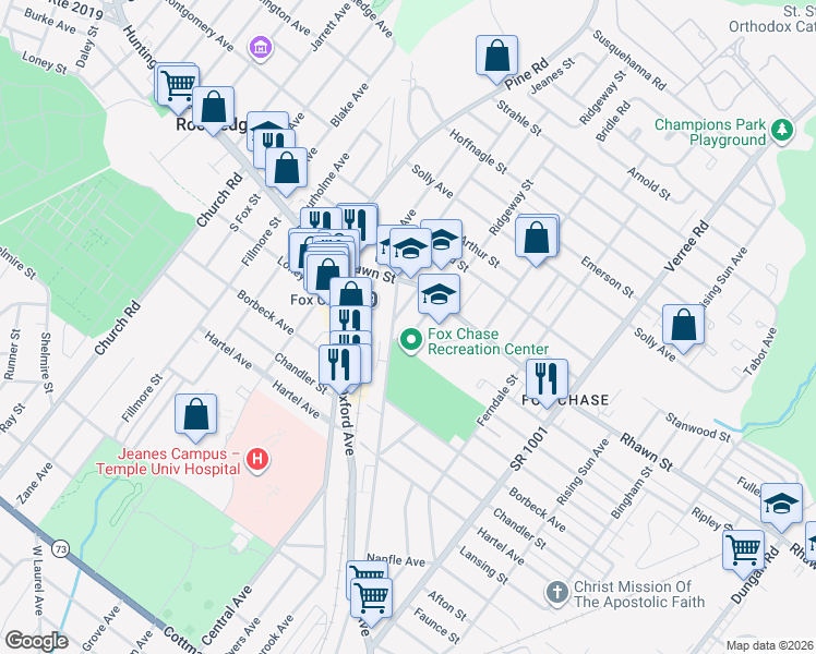 map of restaurants, bars, coffee shops, grocery stores, and more near 7957 Conard Street in Philadelphia