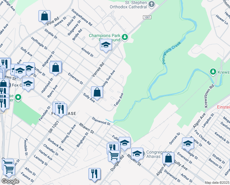 map of restaurants, bars, coffee shops, grocery stores, and more near 8301 Strahle Place in Philadelphia