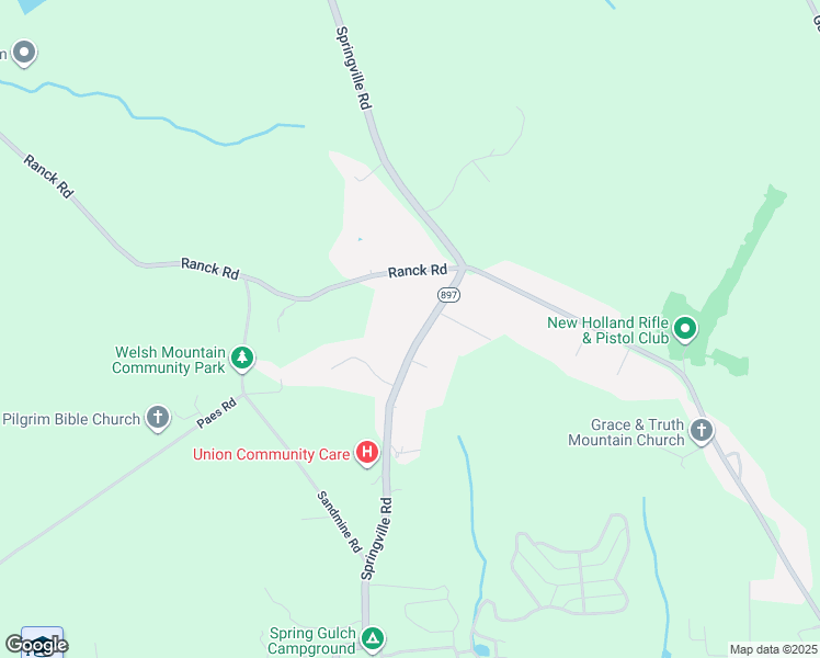 map of restaurants, bars, coffee shops, grocery stores, and more near 634 Springville Road in New Holland