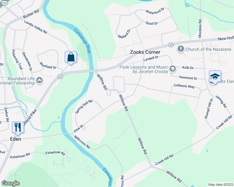 map of restaurants, bars, coffee shops, grocery stores, and more near 806 Willow Road in Lancaster