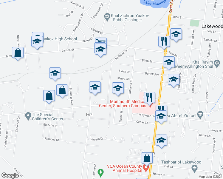 map of restaurants, bars, coffee shops, grocery stores, and more near 23 Majestic Way in Lakewood