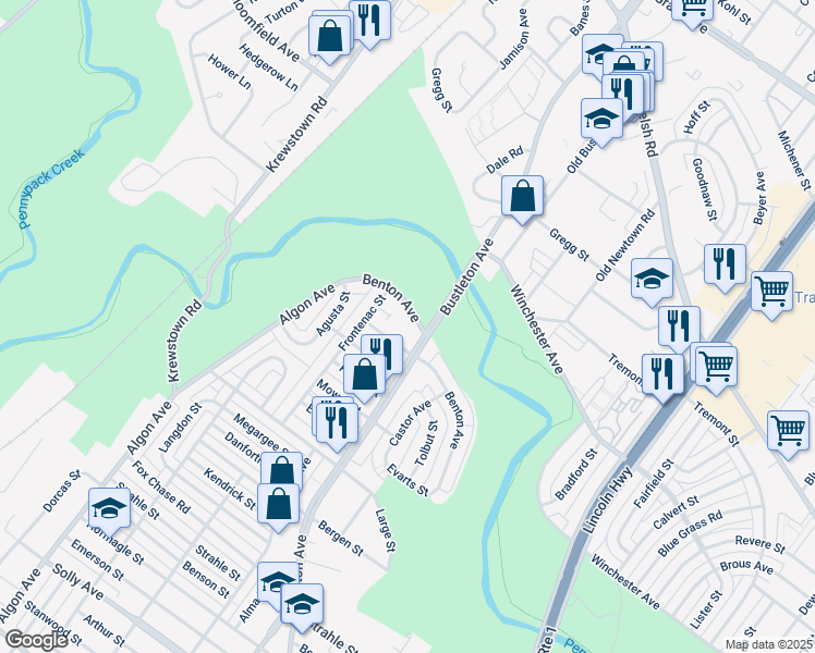 map of restaurants, bars, coffee shops, grocery stores, and more near in Philadelphia