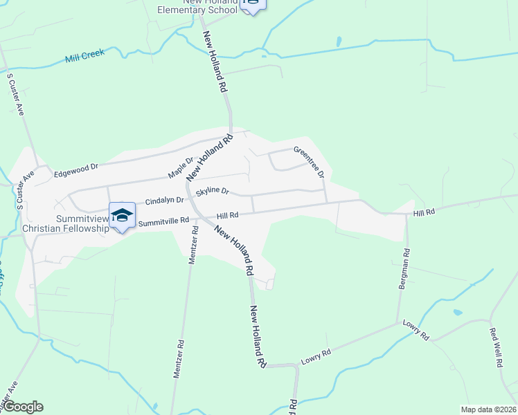 map of restaurants, bars, coffee shops, grocery stores, and more near 140 Skyline Drive in New Holland