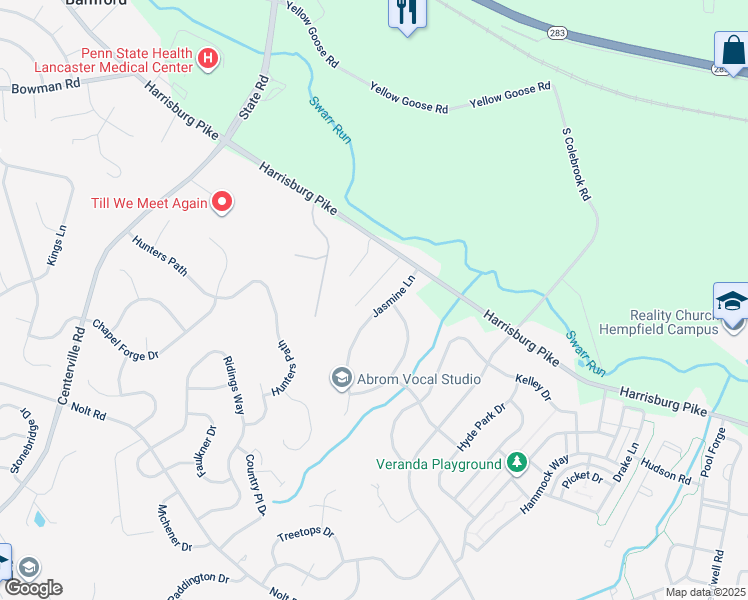map of restaurants, bars, coffee shops, grocery stores, and more near 1352 Jasmine Lane in Lancaster