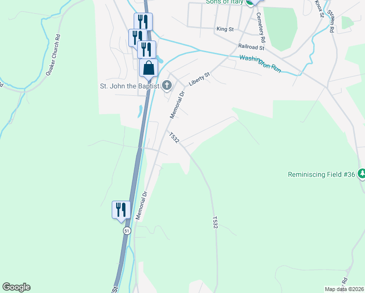 map of restaurants, bars, coffee shops, grocery stores, and more near 12 Pine Lane in Perryopolis