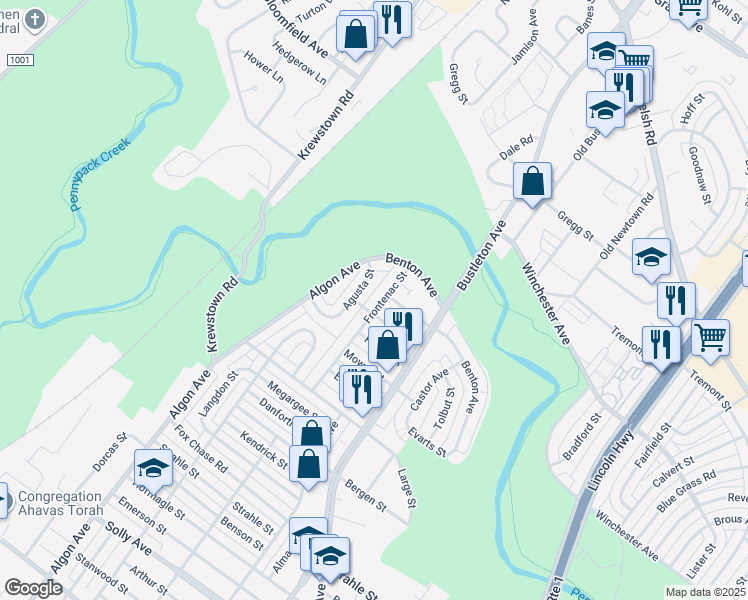 map of restaurants, bars, coffee shops, grocery stores, and more near 8635 Agusta Street in Philadelphia