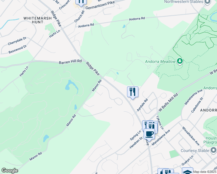 map of restaurants, bars, coffee shops, grocery stores, and more near 9303 Eagle View Drive in Lafayette Hill