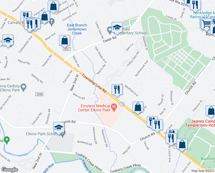 map of restaurants, bars, coffee shops, grocery stores, and more near 117 Walker Avenue in Montgomery County