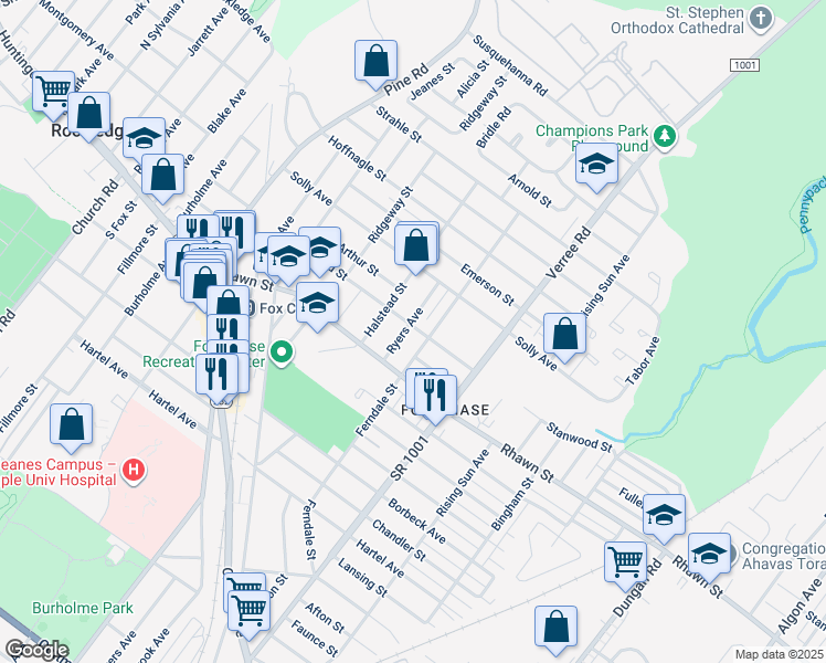map of restaurants, bars, coffee shops, grocery stores, and more near 8033 Ryers Avenue in Philadelphia