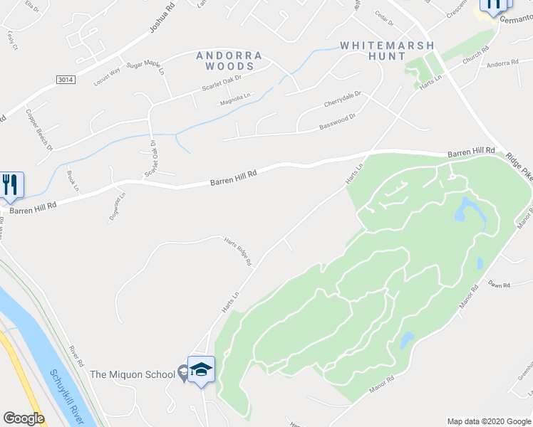 map of restaurants, bars, coffee shops, grocery stores, and more near 2121 Harts Lane in Conshohocken