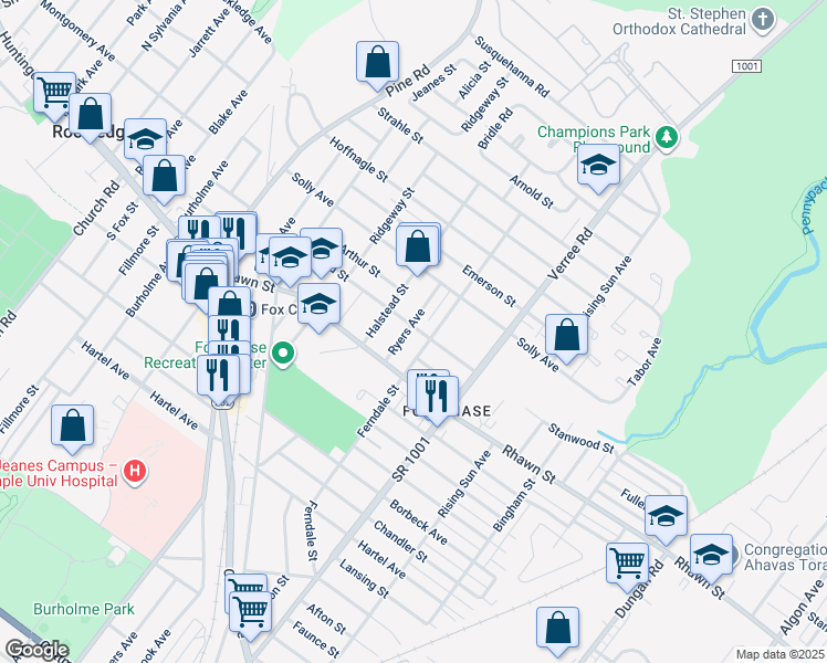 map of restaurants, bars, coffee shops, grocery stores, and more near 8033 Ryers Avenue in Philadelphia
