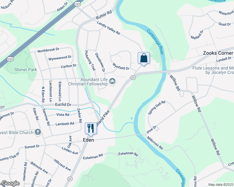map of restaurants, bars, coffee shops, grocery stores, and more near 1935 New Holland Pike in Lancaster