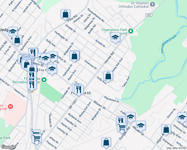 map of restaurants, bars, coffee shops, grocery stores, and more near 8206 Verree Road in Philadelphia