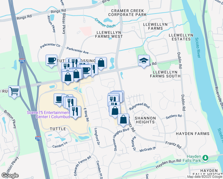 map of restaurants, bars, coffee shops, grocery stores, and more near 5985 O'Sweeney Lane in Dublin