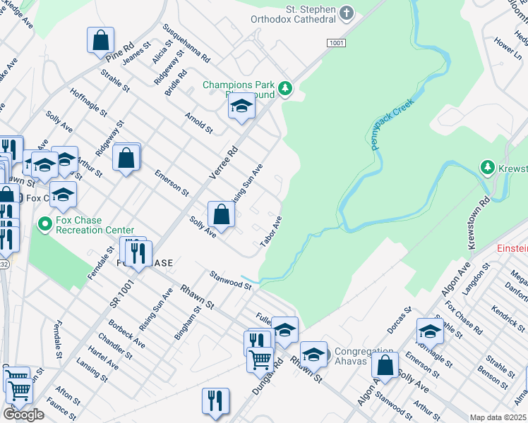 map of restaurants, bars, coffee shops, grocery stores, and more near 1142 Tabor Plaza in Philadelphia