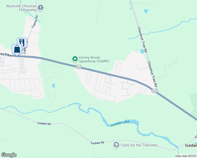map of restaurants, bars, coffee shops, grocery stores, and more near 94 Erica Circle in Honey Brook