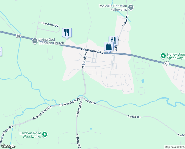 map of restaurants, bars, coffee shops, grocery stores, and more near 6 Buck Court in Honey Brook