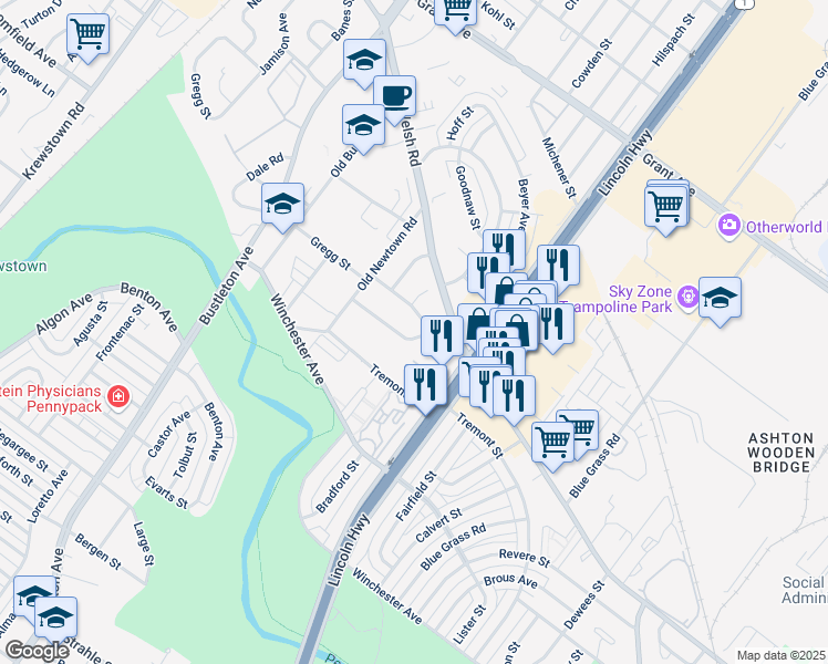 map of restaurants, bars, coffee shops, grocery stores, and more near 9151 Bickley Street in Philadelphia