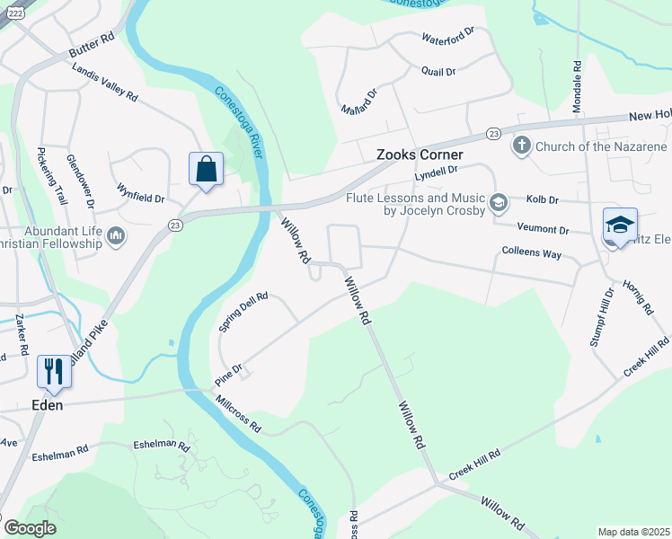 map of restaurants, bars, coffee shops, grocery stores, and more near 810 Willow Road in Lancaster
