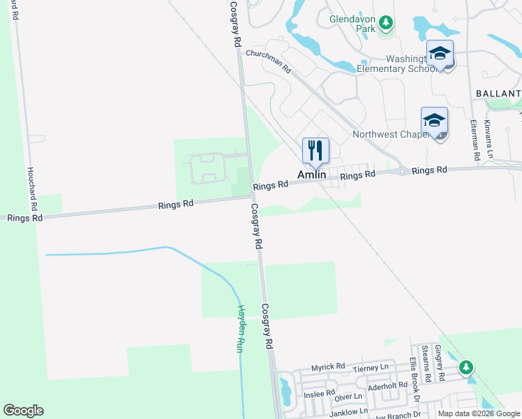 map of restaurants, bars, coffee shops, grocery stores, and more near 5428 Cosgray Rd in Dublin