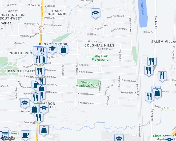 map of restaurants, bars, coffee shops, grocery stores, and more near 318 East Lincoln Avenue in Columbus