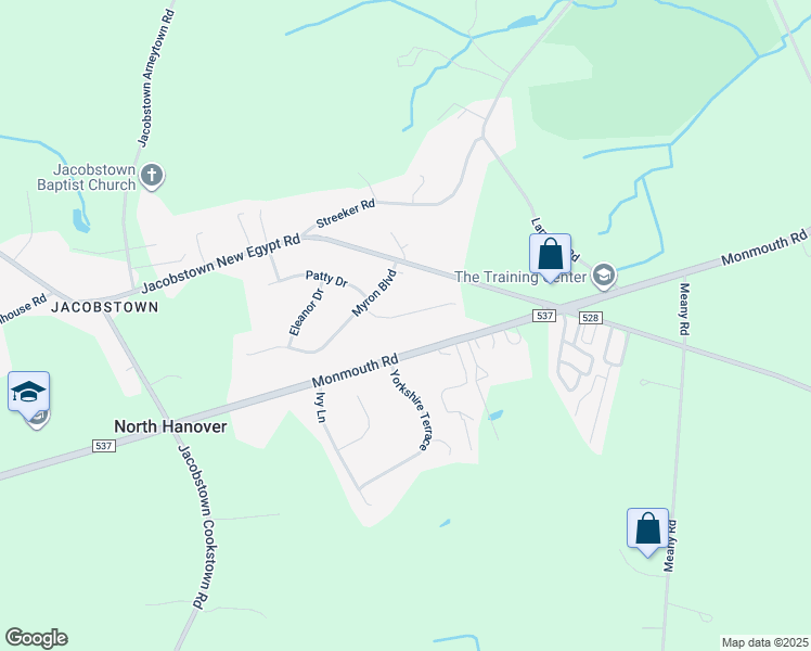 map of restaurants, bars, coffee shops, grocery stores, and more near 6 Marc Lane in Wrightstown
