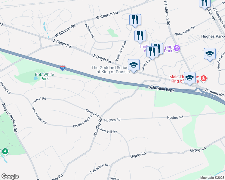 map of restaurants, bars, coffee shops, grocery stores, and more near 674 Shoemaker Lane in King of Prussia