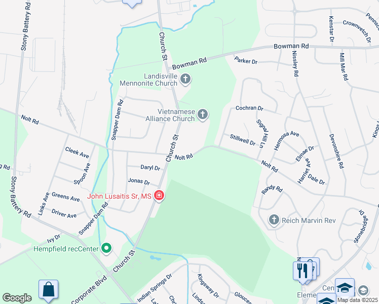 map of restaurants, bars, coffee shops, grocery stores, and more near 3485 Nolt Road in Landisville