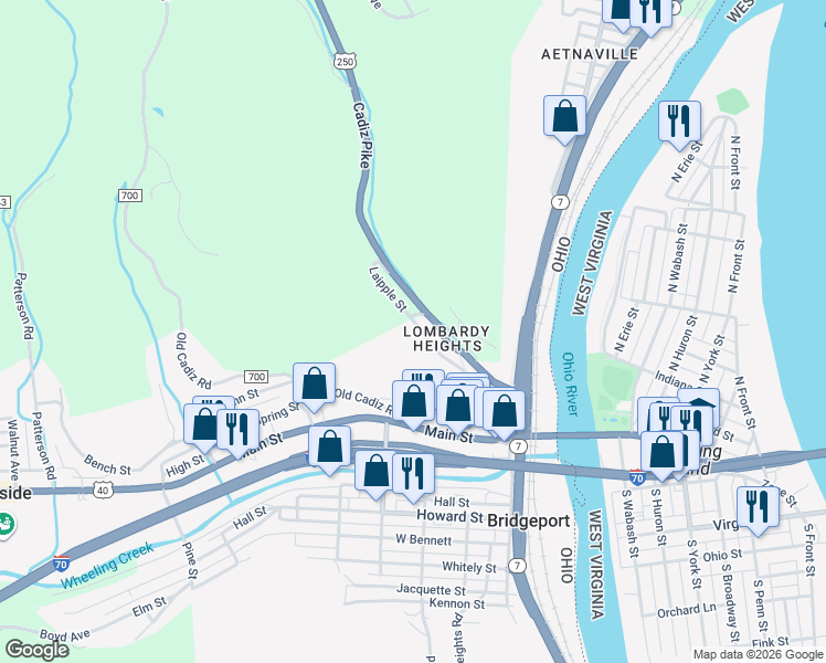 map of restaurants, bars, coffee shops, grocery stores, and more near 67 Laipple Street in Bridgeport