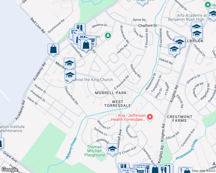 map of restaurants, bars, coffee shops, grocery stores, and more near 3357 Morrell Avenue in Philadelphia