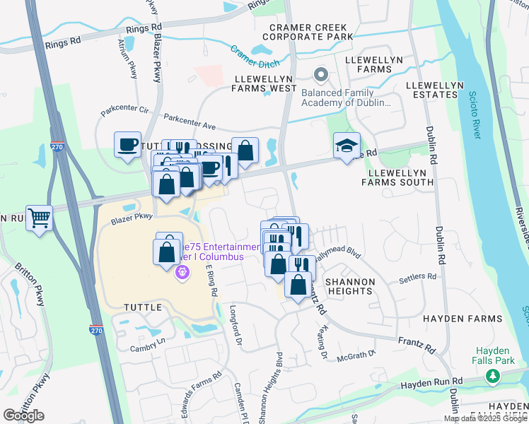 map of restaurants, bars, coffee shops, grocery stores, and more near 5985 O'Sweeney Lane in Dublin