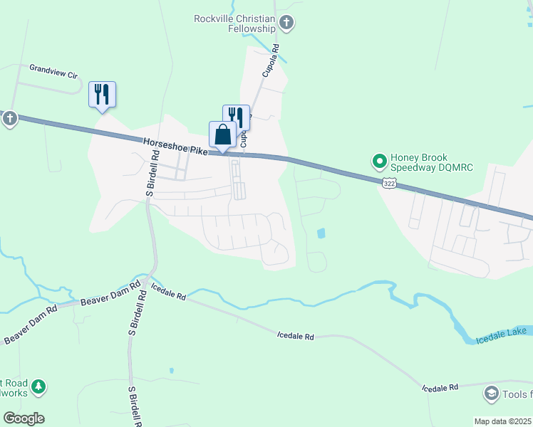 map of restaurants, bars, coffee shops, grocery stores, and more near 412 Arrowhead Court in Honey Brook